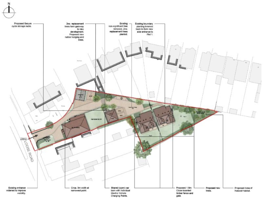 Lot: 89 - DEVELOPMENT OPPORTUNITY - PERMISSION FOR TWO DETACHED CHALET BUNGALOWS AND EXTENSION OF EXISTING DWELLING INTO CHALET BUNGALOW - Proposed site layout
